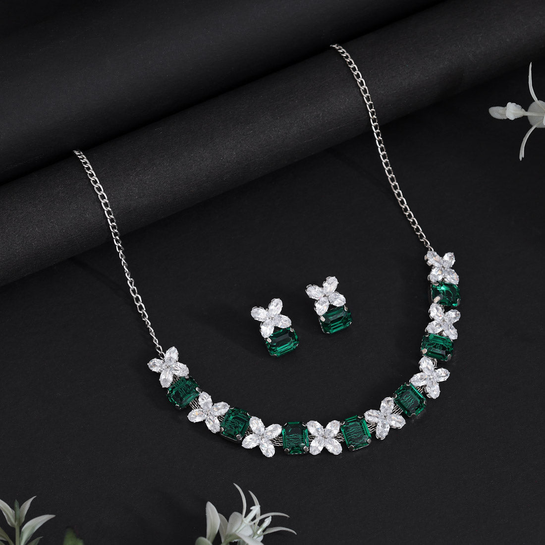 Green Color Stone Necklace Set (STN232GRN) Jewellery GetGlit