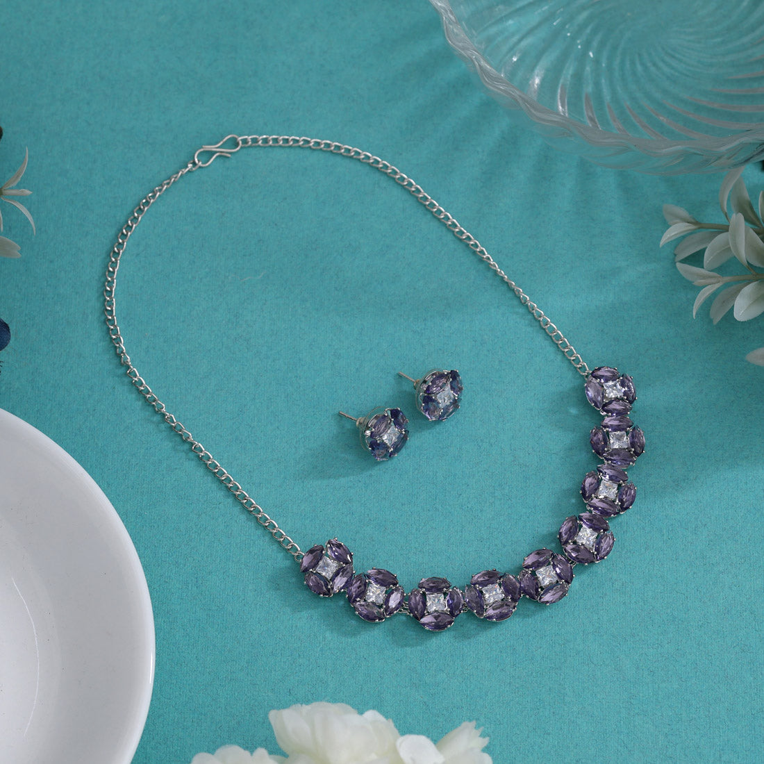Purple Color Stone Necklace Set (STN234PRP) Jewellery GetGlit