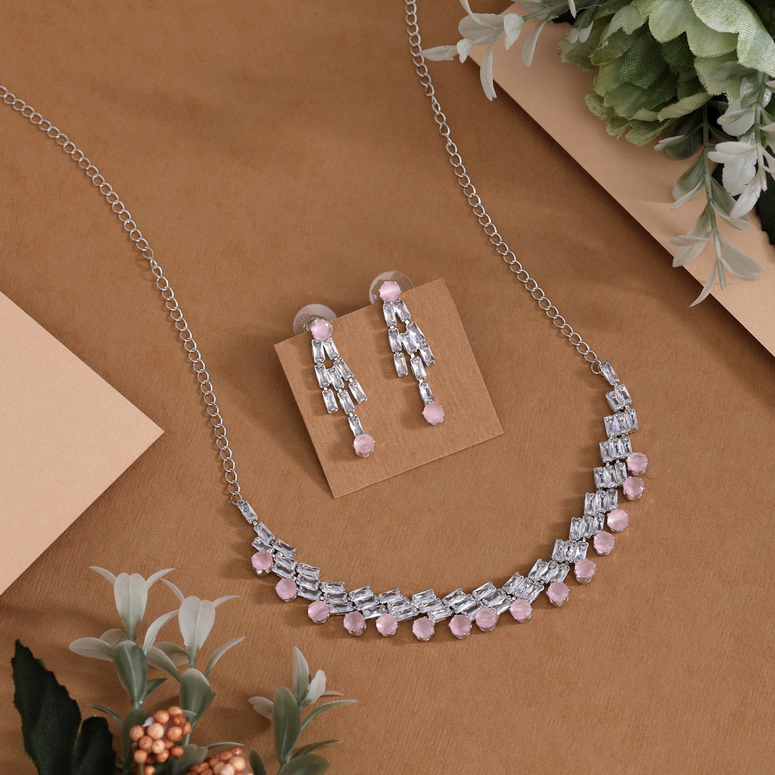 Baby Pink Color Stone Necklace Set (STN236BPNK) Jewellery GetGlit