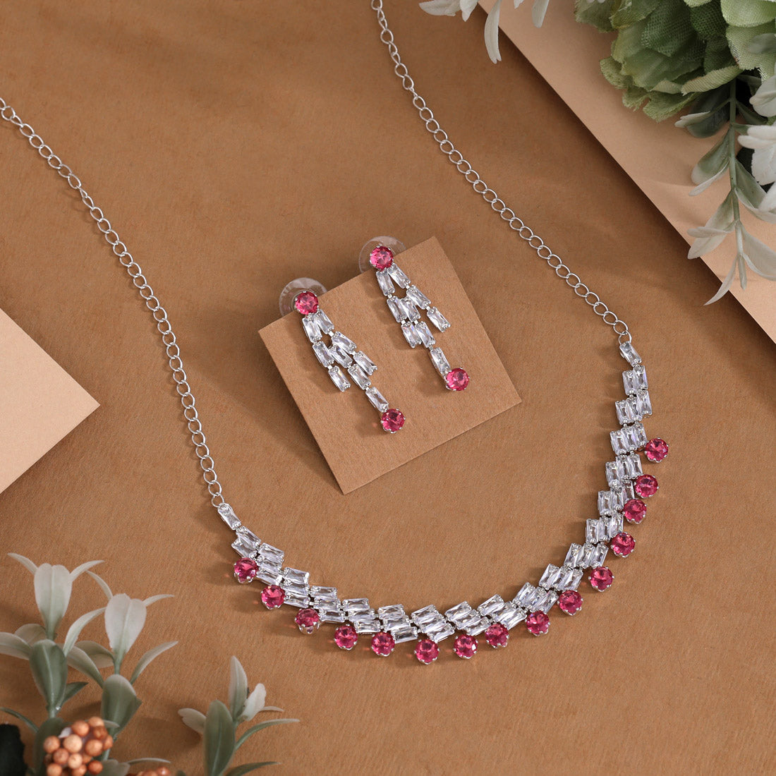 Pink & Pista Green Color Stone Necklace Set (STN236PNKPGRN) Jewellery GetGlit