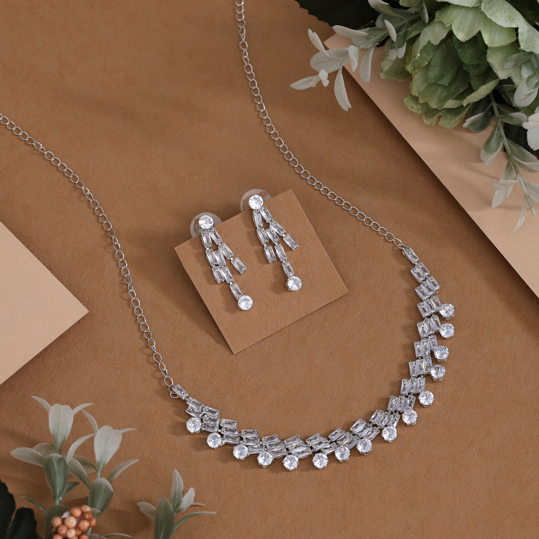 White Color Stone Necklace Set (STN236WHT) Jewellery GetGlit