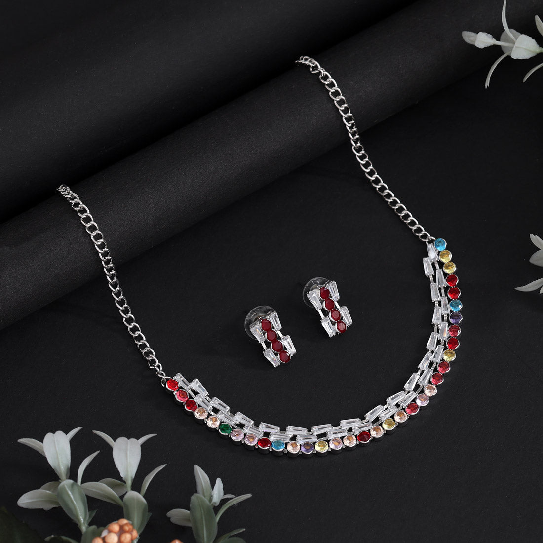 Multi Color Stone Necklace Set (STN237MLT) Jewellery GetGlit