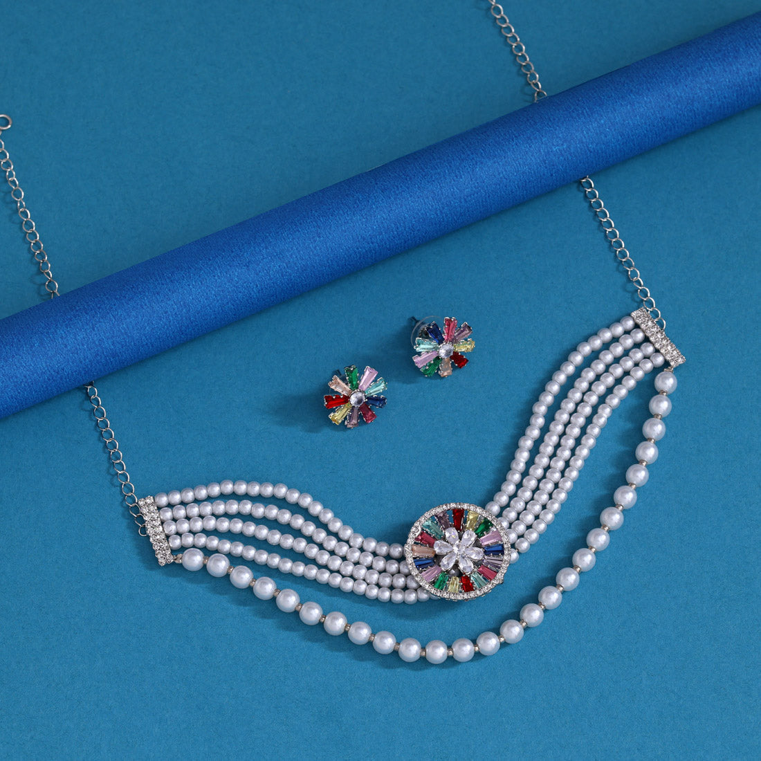 Multi Color Choker Stone Necklace Set (STN238MLT) Jewellery GetGlit