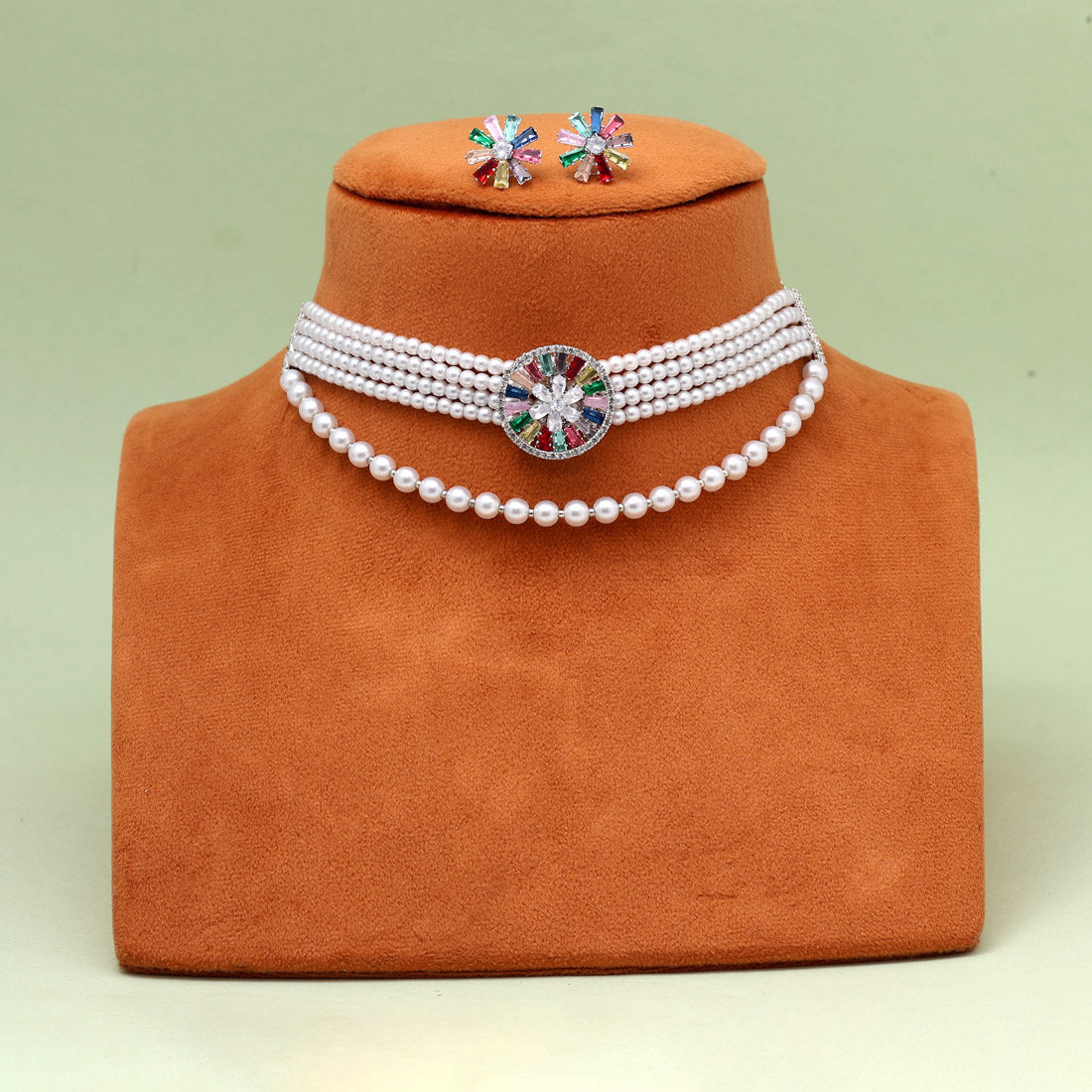 Multi Color Choker Stone Necklace Set (STN238MLT) Jewellery GetGlit