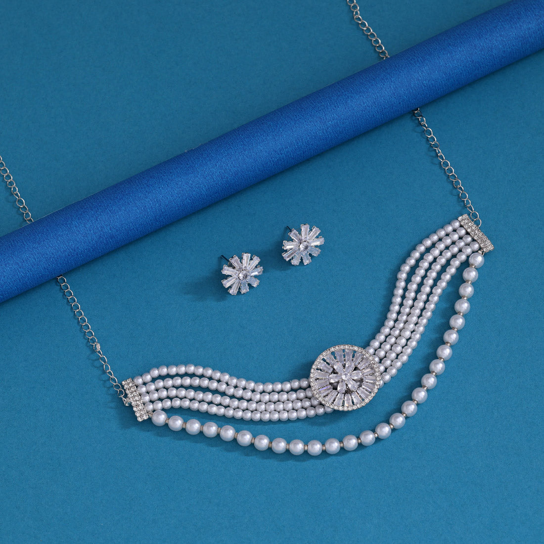 White Color Choker Stone Necklace Set (STN238WHT) Jewellery GetGlit