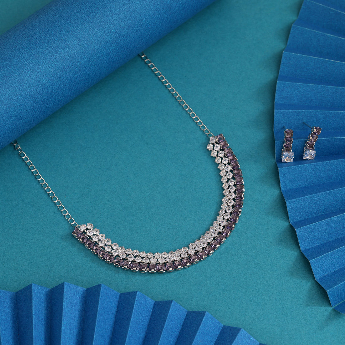 Purple Color Stone Necklace Set Jewellery GetGlit