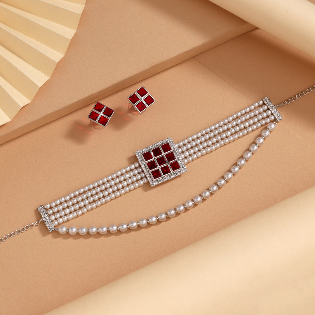 Magenta Color Choker Stone Necklace Set Jewellery GetGlit