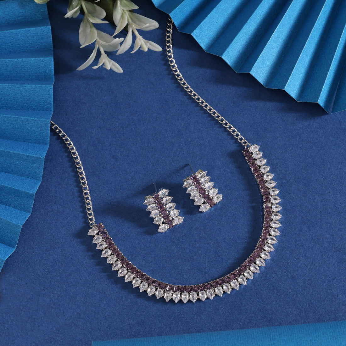 Light Purple Color Stone Necklace Set Jewellery GetGlit