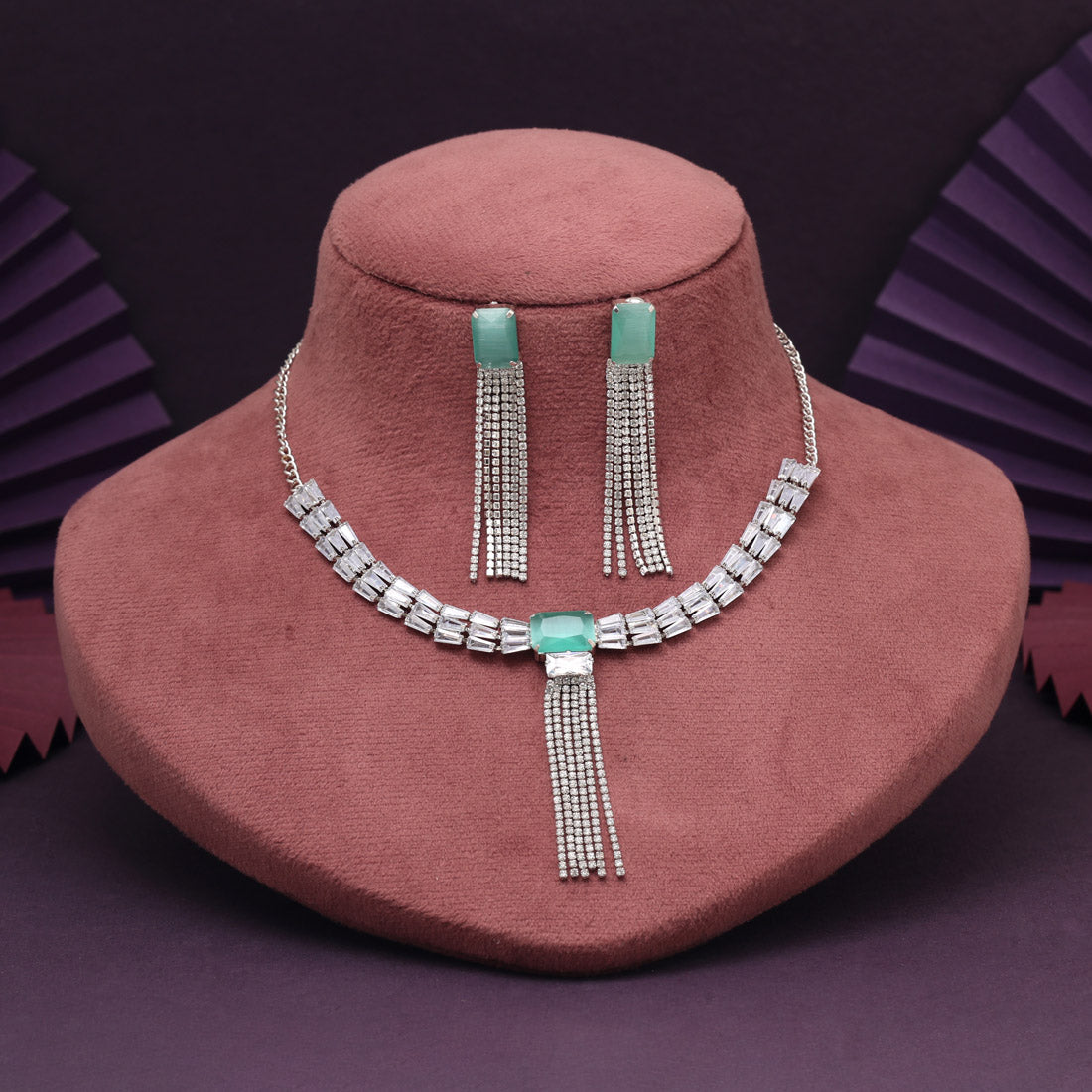 Pista Green Color Stone Necklace Set Jewellery GetGlit