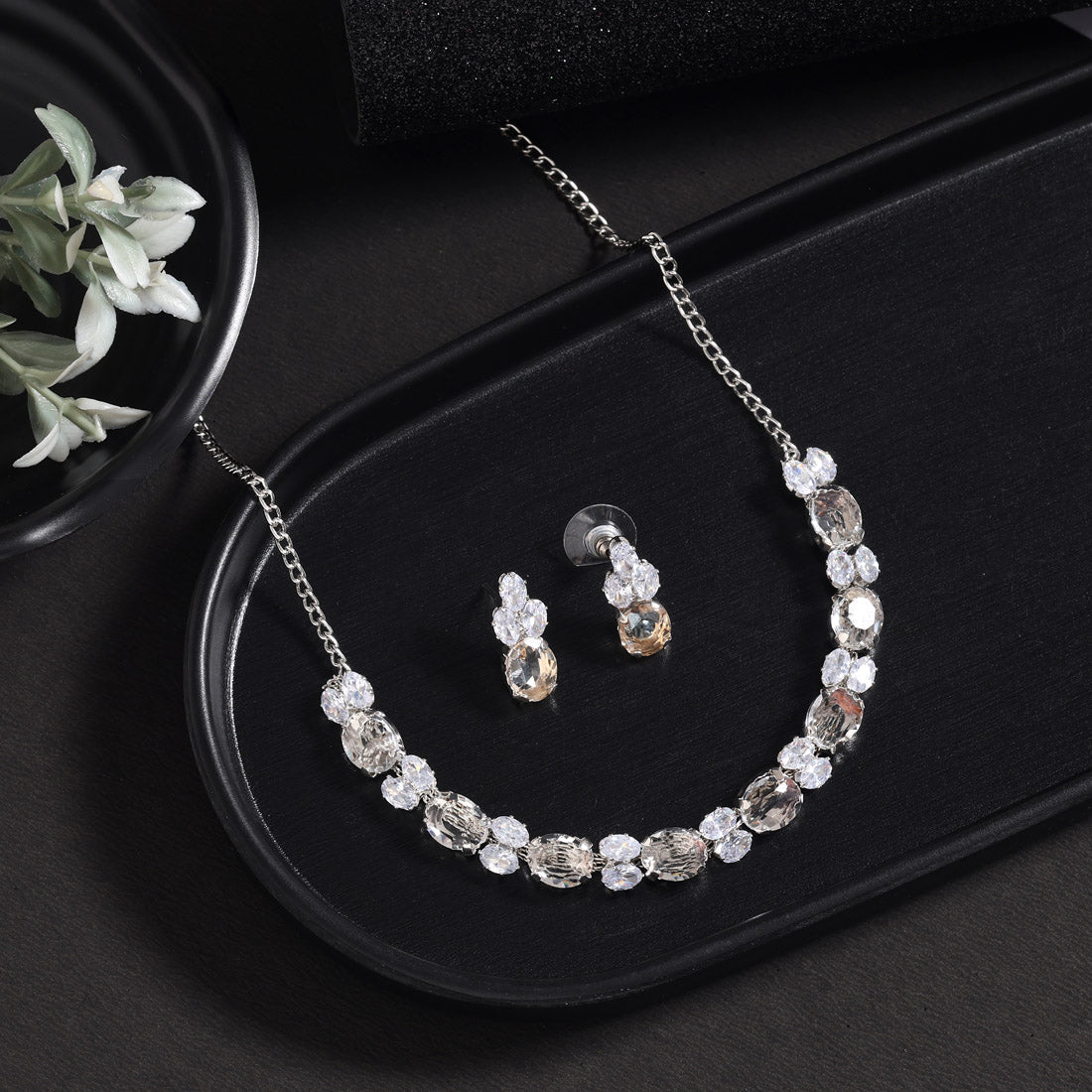 Light Gold Color Stone Necklace Set Jewellery GetGlit