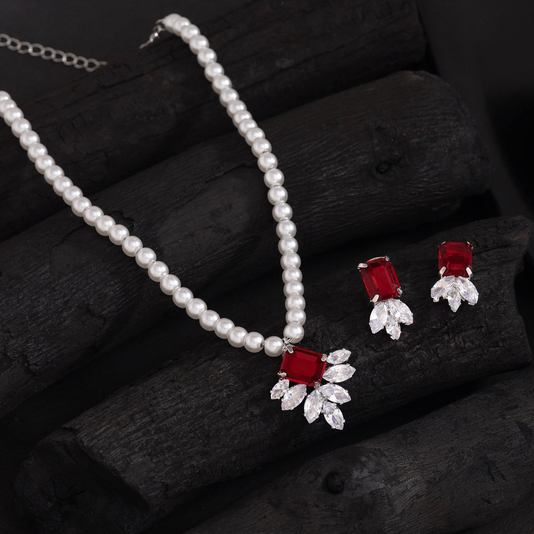 Ruby Color Stone Necklace Set Jewellery GetGlit