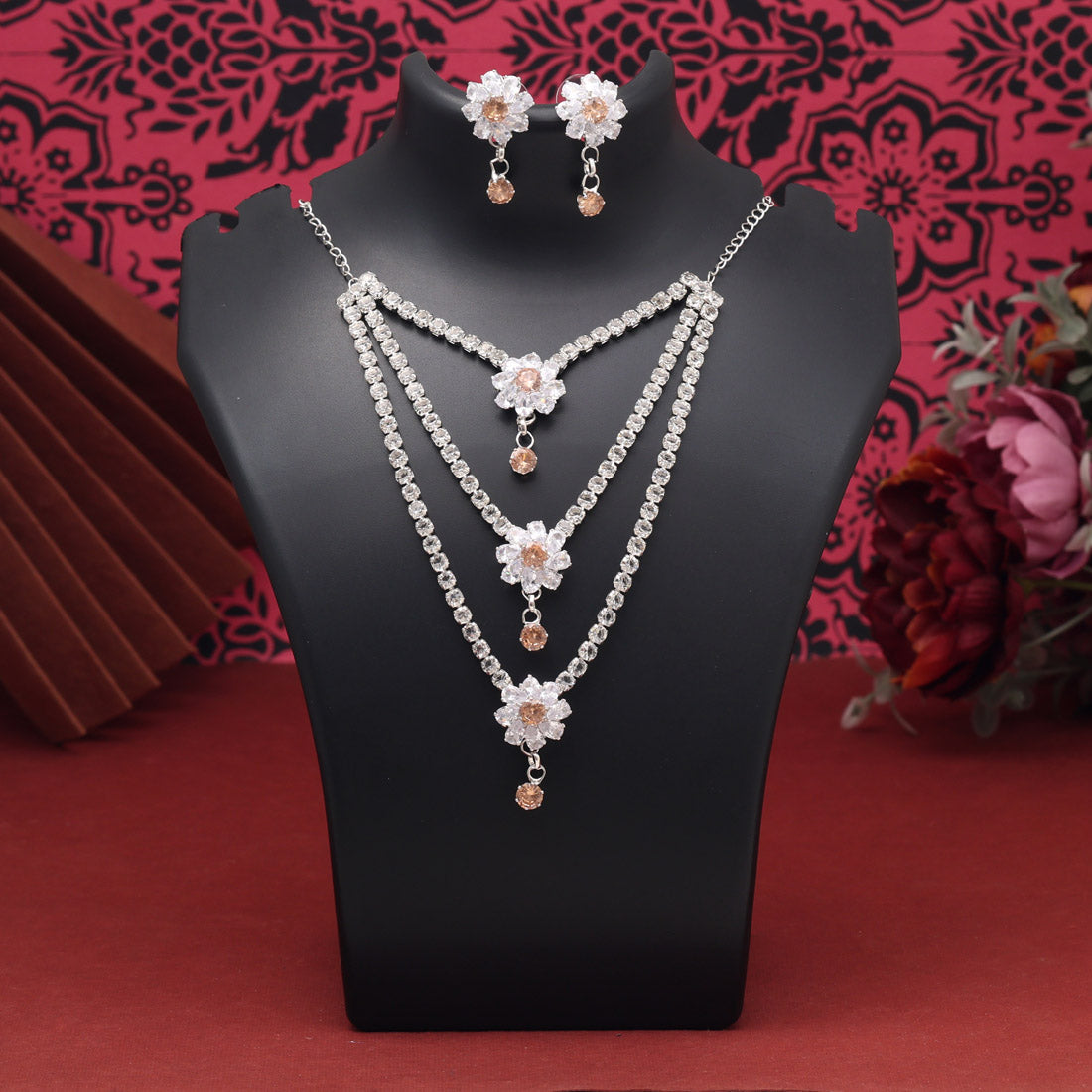 Light Brown Color Stone Necklace Set Jewellery GetGlit