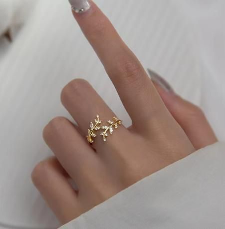 Crystal CZ Open Branch Leaf Adjustable Finger Ring glitstudio