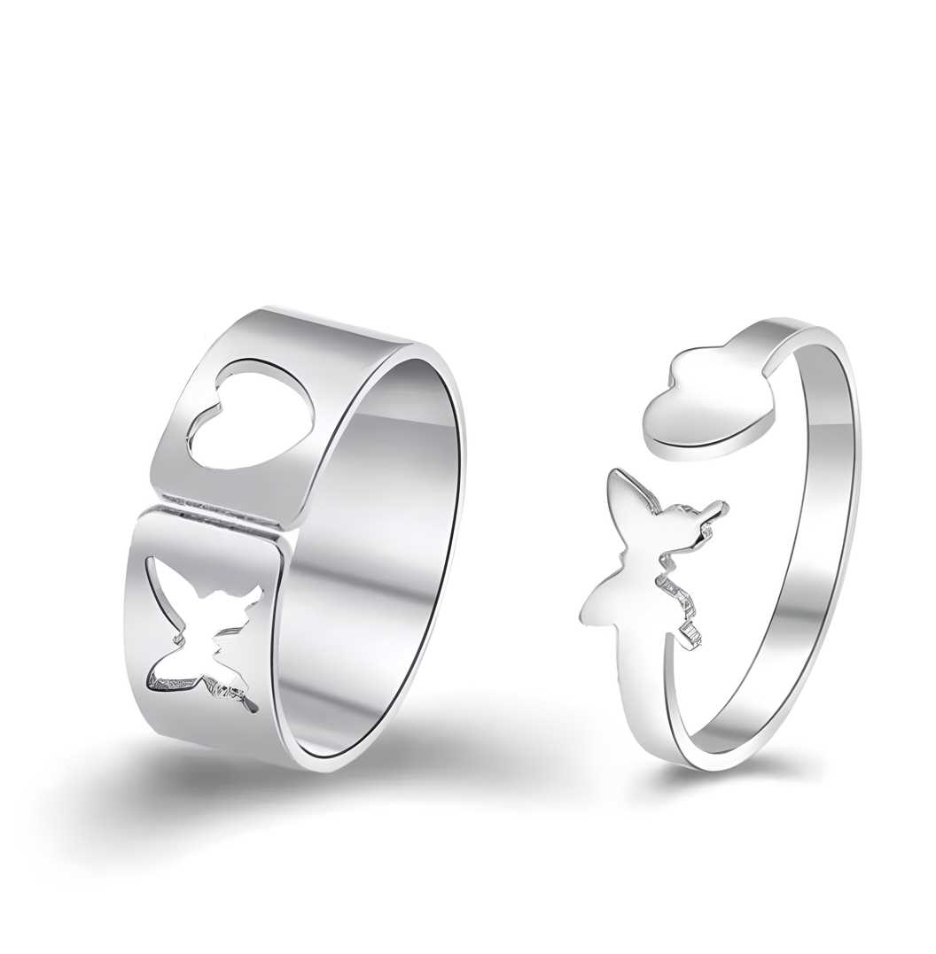 Gift able Heart Butterfly Couple Ring  glitstudio   