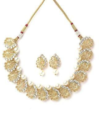 Karatcart Gold Plated Peacock Design Kundan and Pearl Choker Necklace Set for Women  glitstudio   