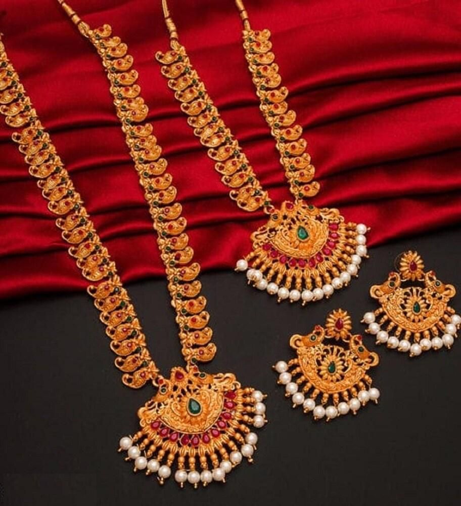 South Indian Temple Jewellery Combo Necklace Set For Women  glitstudio   