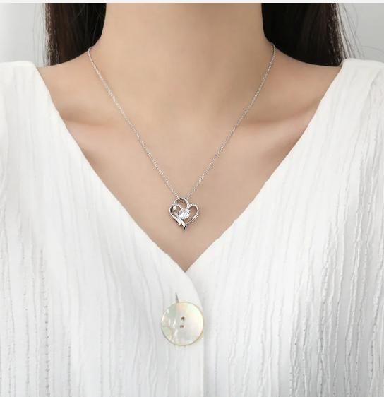 Double Heart Shape Necklace With Rhinestones glitstudio