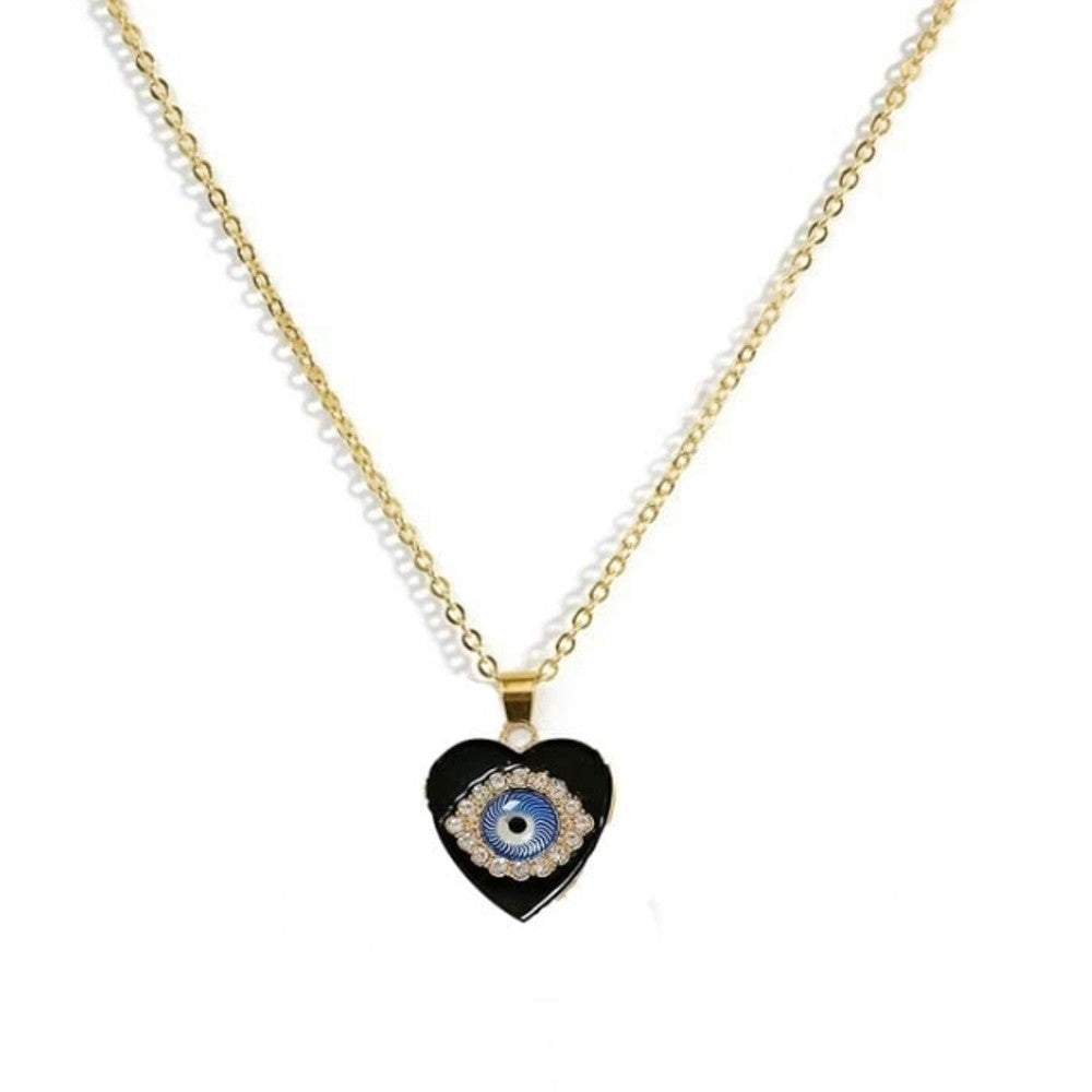 Black Heart Evil Eye Pendant Gold Chain Necklace for Girls & Women Pendants glitstudio   