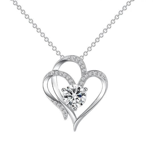 Double Heart Shape Necklace With Rhinestones glitstudio