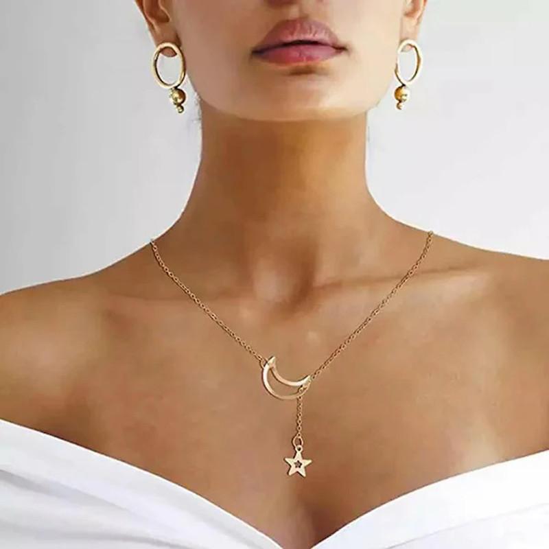 Fashion Moon Droping Star Pendant Necklace Gold-plated Plated Alloy Chain Pendants Glitstudio   