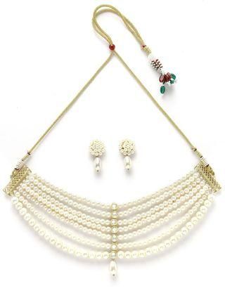 Karatcart Pearl Beaded Kundan Choker Necklace Set for Women  Glitstudio   