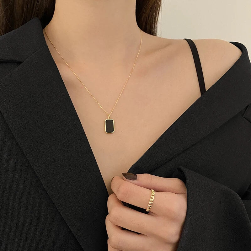 Black Onyx Rectangle Pendant Nacklace Girls & Women  glitstudio   