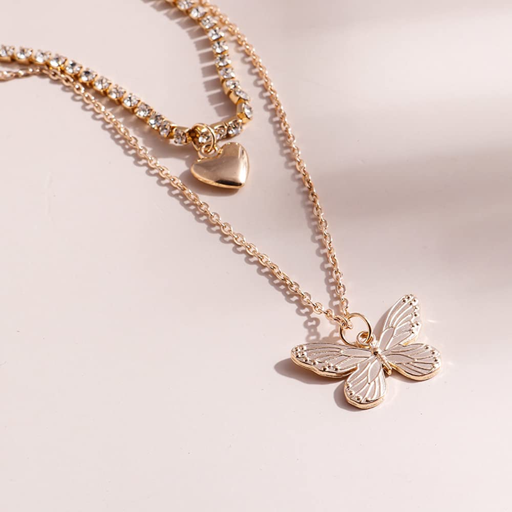 Two Layered Gold Coloured Butterfly Pendant And Heart Locket For Girls And Women Pendants glitstudio   