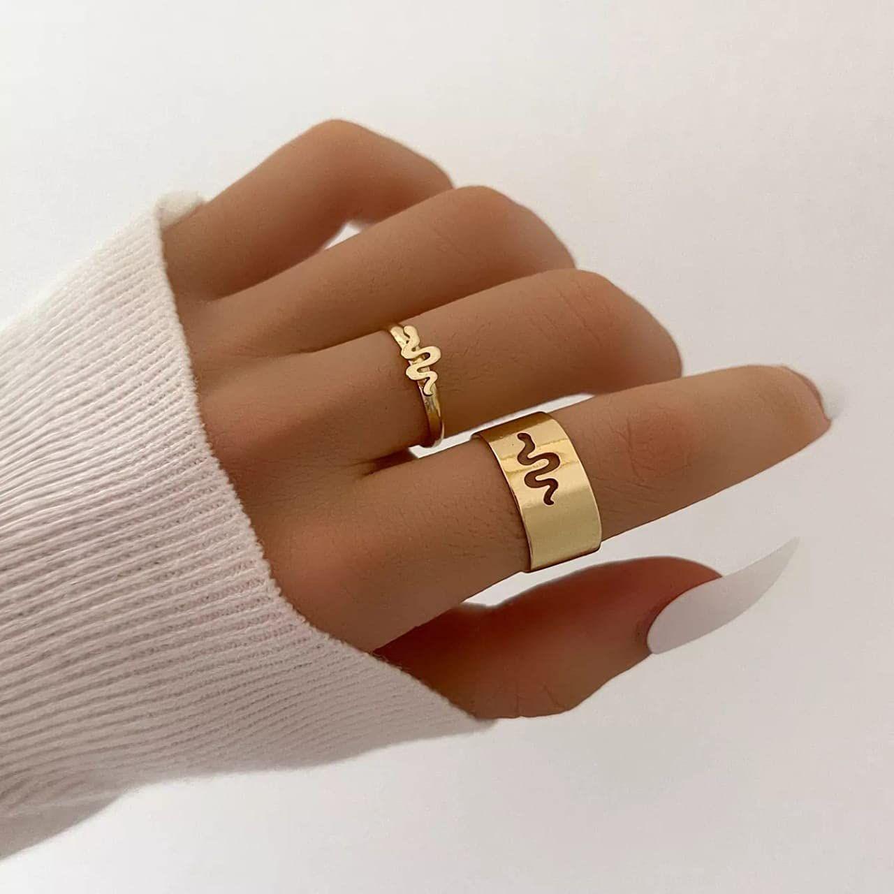 Golden Snake Matching Wrap Finger Couple Ring  glitstudio   