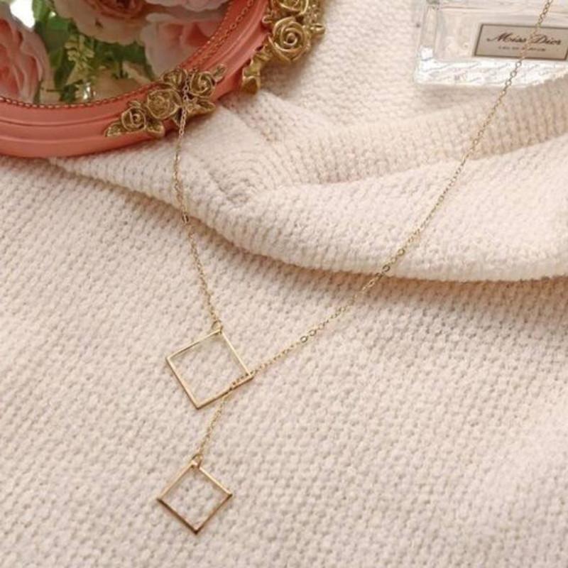 Gorgeous Gold Plated Square in Square Y-Shaped Pendant Necklace for Women and Girls  glitstudio   