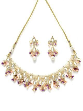 Karatcart Gold Plated Pink and Purple Crystal Kundan Necklace Set for Women  Glitstudio   