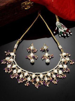 Karatcart Gold Plated Pink and Purple Crystal Kundan Necklace Set for Women  Glitstudio   