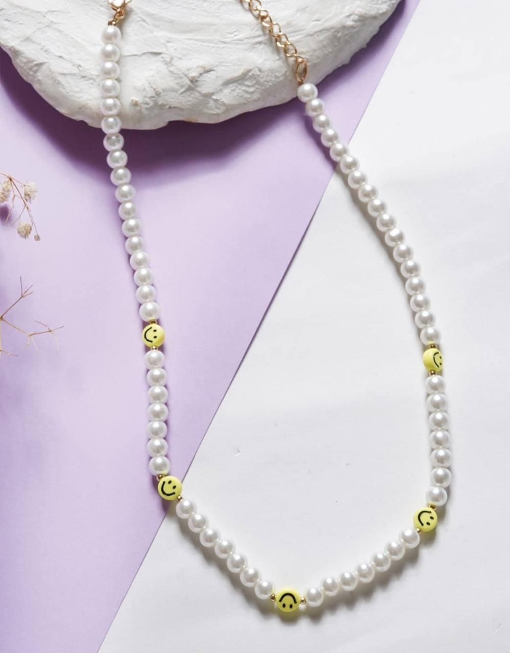 PD Enterprise White Pearl & Yellow Smiley Face Necklace  Glitstudio   