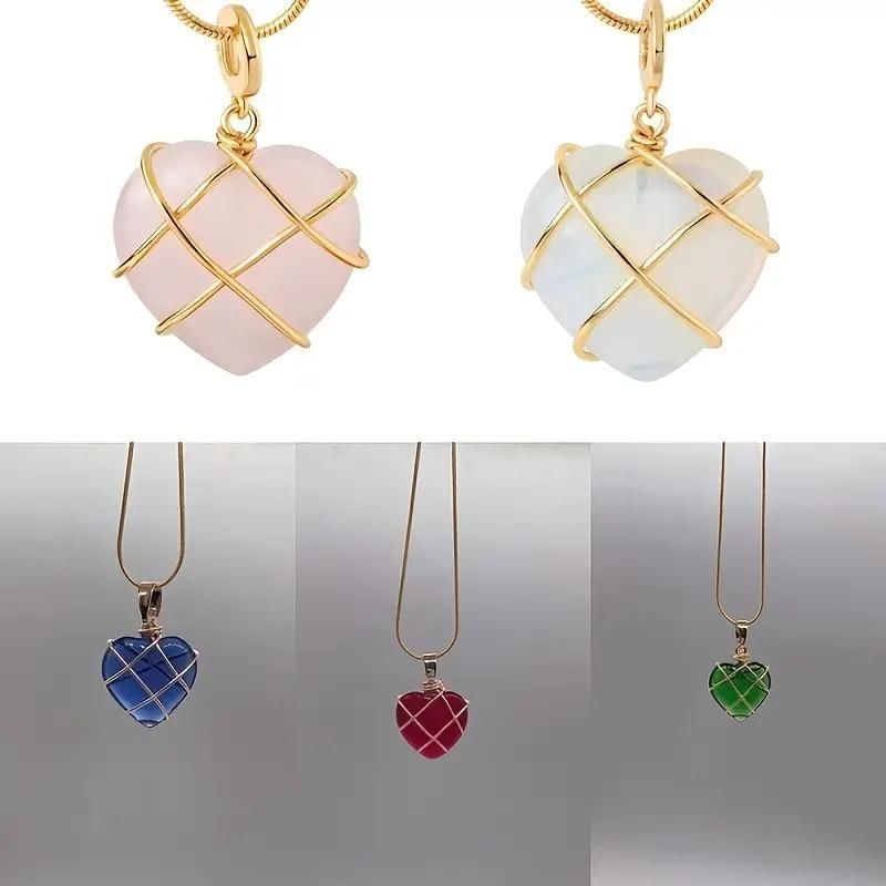 Fashion Metal Wrapped Love Heart Crystal Stone Pendant Pendants glitstudio   