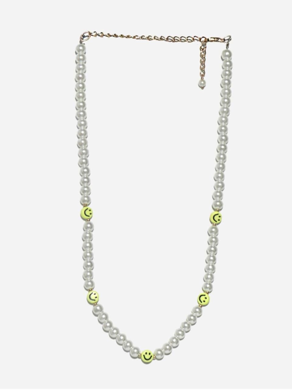 PD Enterprise White Pearl & Yellow Smiley Face Necklace  Glitstudio   