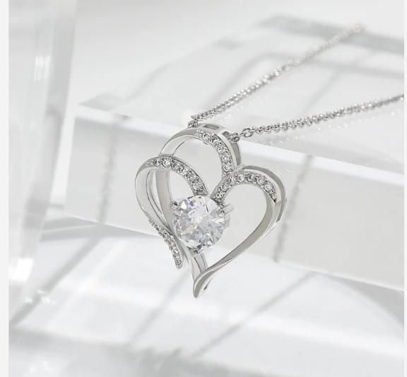 Double Heart Shape Necklace With Rhinestones glitstudio