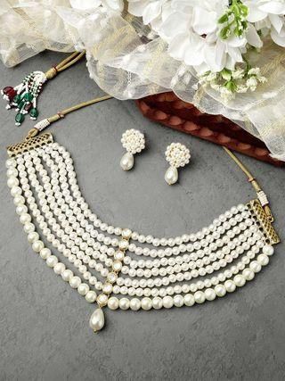 Karatcart Pearl Beaded Kundan Choker Necklace Set for Women  Glitstudio   