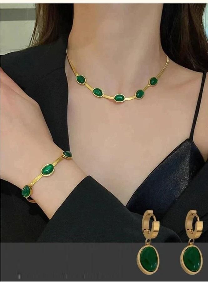 Oval Green Crystal Pendant Necklace Set With Bracelet Pendants Glitstudio   