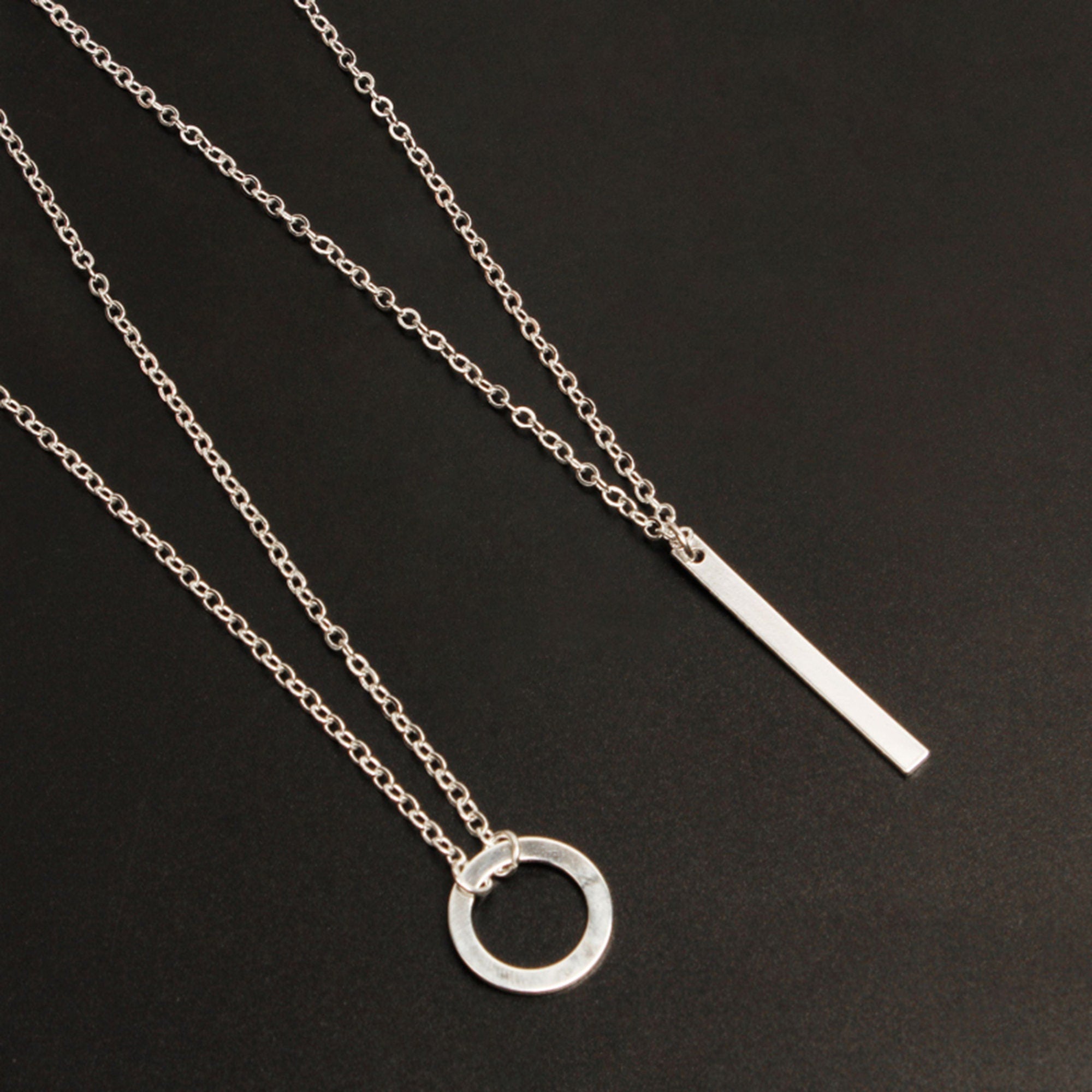 Silver Layered Chain Bar Pendant Necklace for Girls & Women Pendants glitstudio   