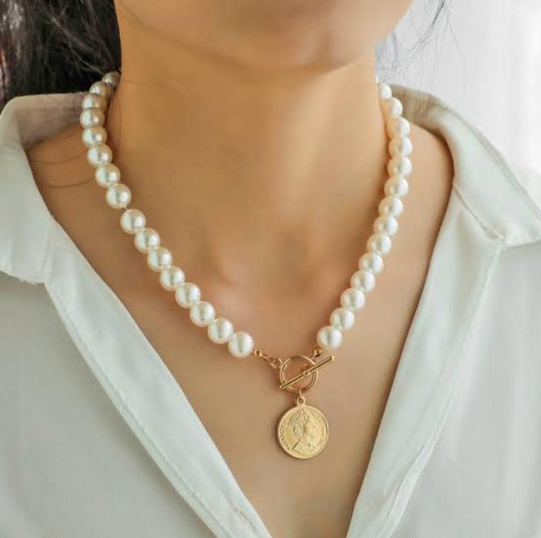 AVR JEWELS Pearl Coin Chain Necklace For Women Necklaces glitstudio   