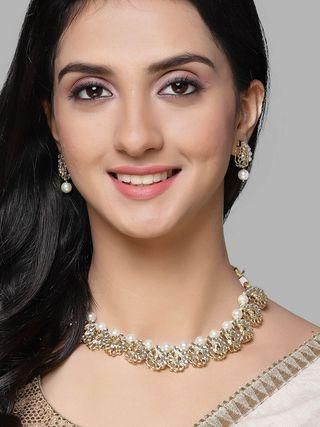 Karatcart Gold Plated Peacock Design Kundan and Pearl Choker Necklace Set for Women  glitstudio   