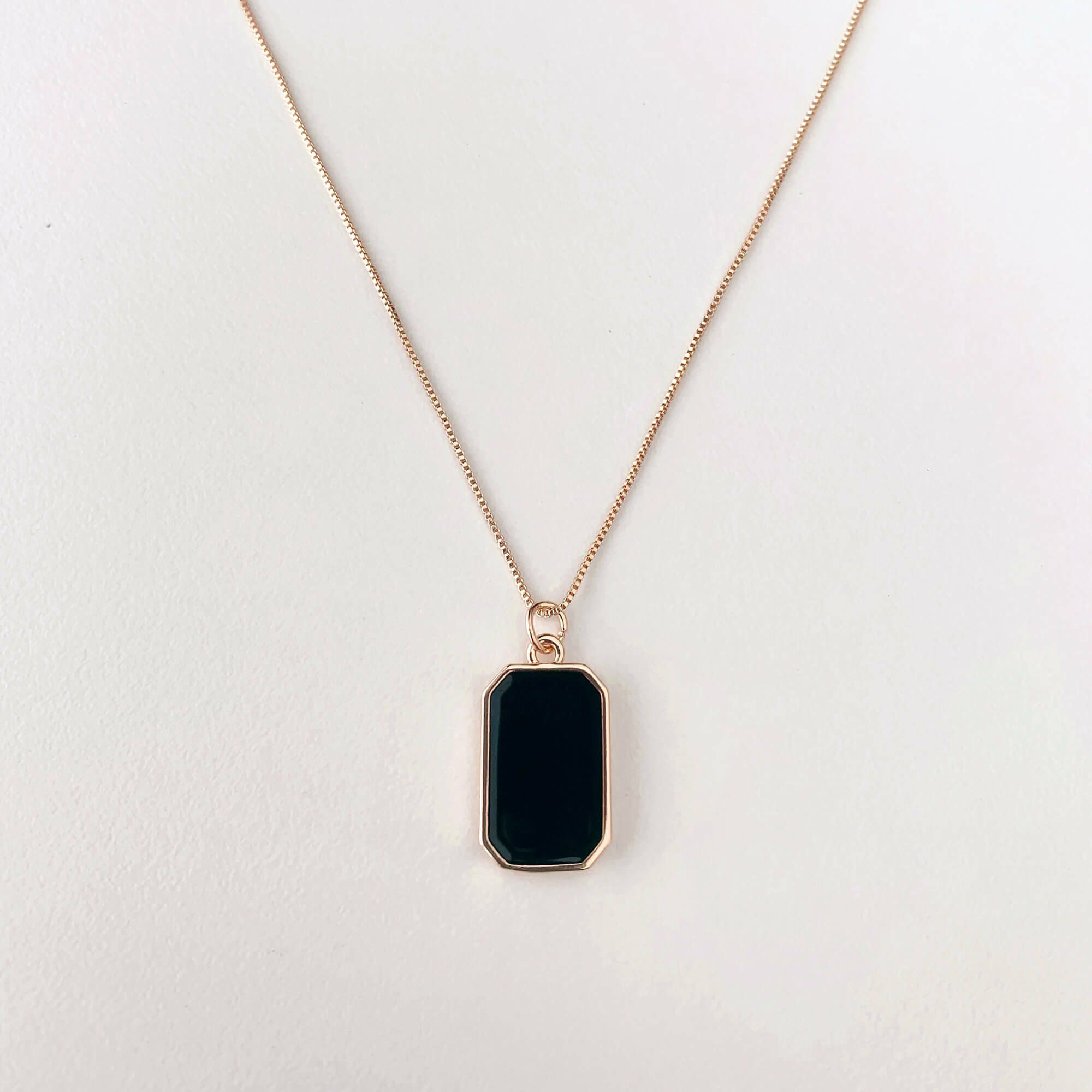 Black Onyx Rectangle Pendant Nacklace Girls & Women  glitstudio   