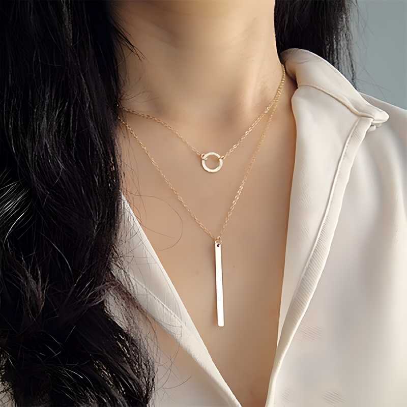 Silver Layered Chain Bar Pendant Necklace for Girls & Women Pendants glitstudio   