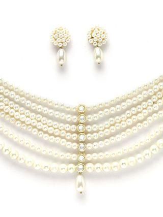 Karatcart Pearl Beaded Kundan Choker Necklace Set for Women  Glitstudio   