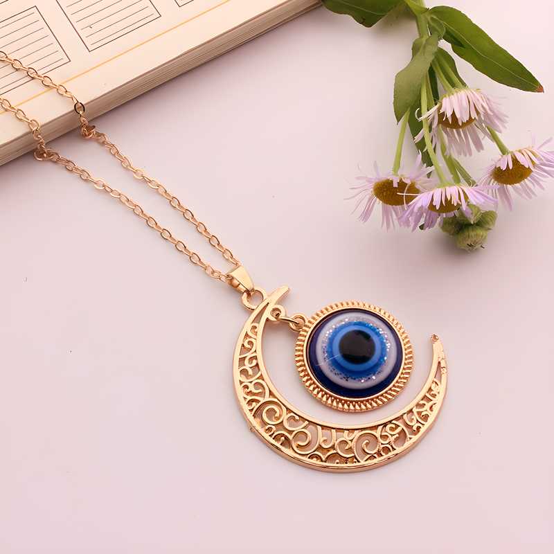 Gold Evil Eye Crescent Moon Pendant Necklace Pendants glitstudio   