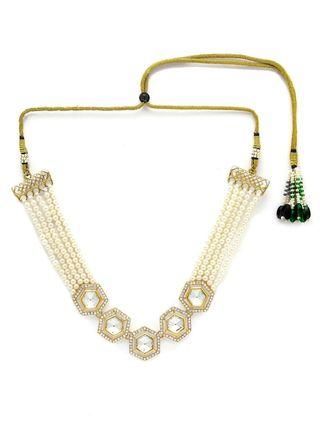 Karatcart Pearl Beaded Hexagonal Polki Kundan Necklace Set for Women  glitstudio   