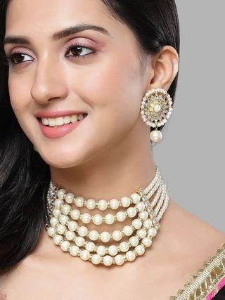 Karatcart Pearl Multilayer Beaded Kundan Choker Necklace Set for Women  Glitstudio   