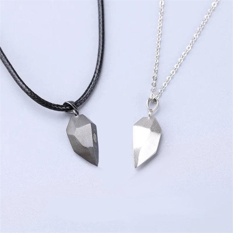 AVR Jewels Stunning 2 Pcs Black And Silver Matching Magnetic Heart Couples Pendant Necklace For Men And Women Pendants glitstudio   