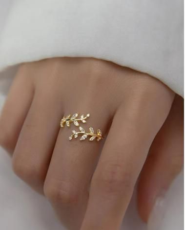 Crystal CZ Open Branch Leaf Adjustable Finger Ring glitstudio