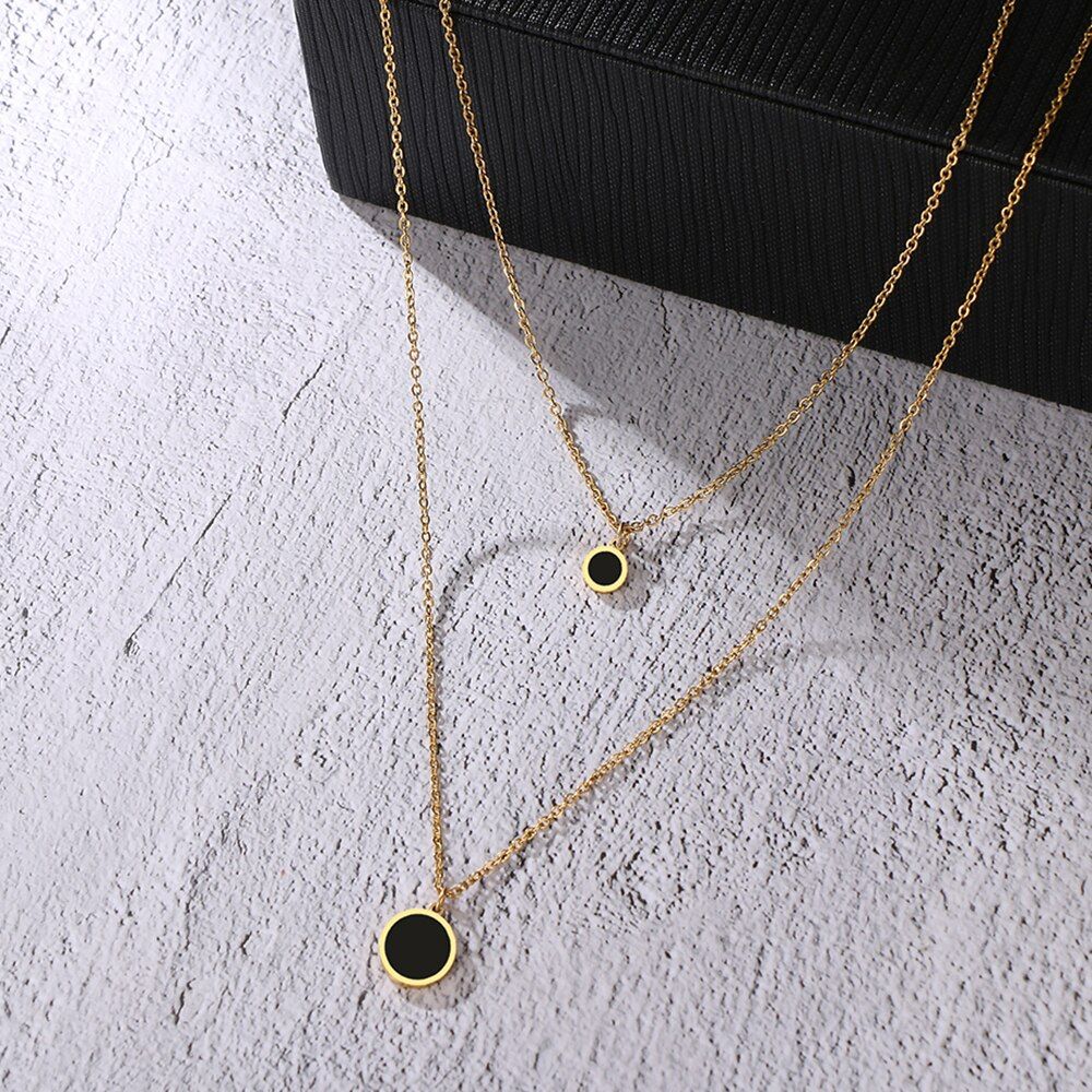 Gold Round Charm Necklace Double Layered Fashion Necklace Set For Girls & Women  glitstudio   