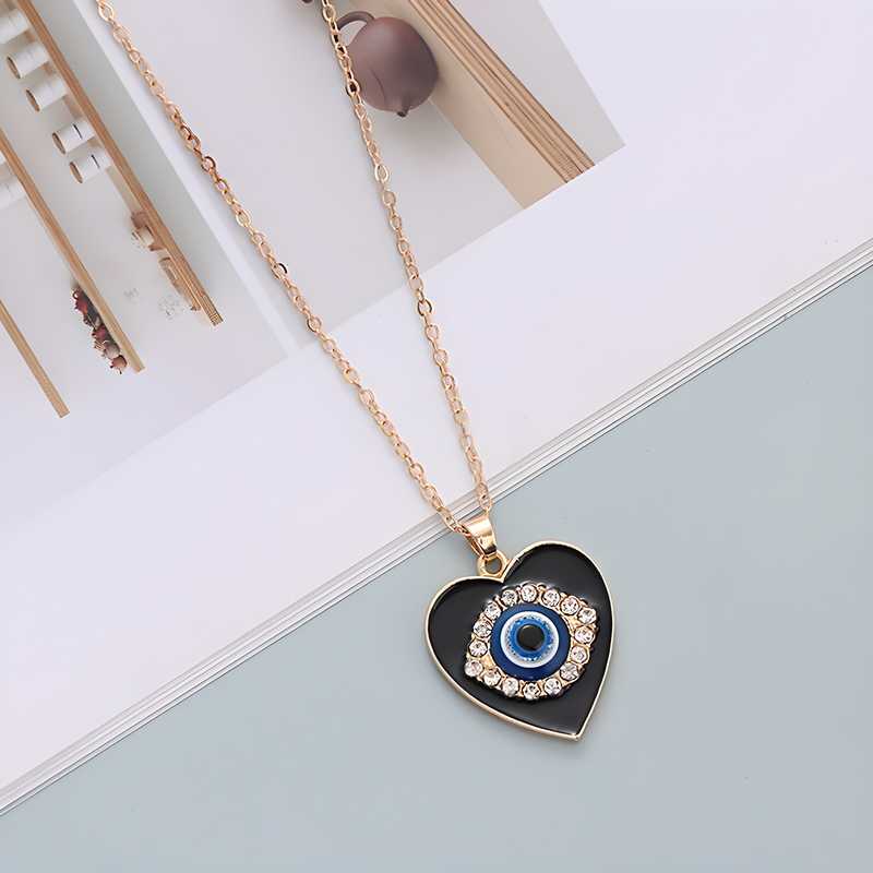 Black Heart Evil Eye Pendant Gold Chain Necklace for Girls & Women Pendants glitstudio   